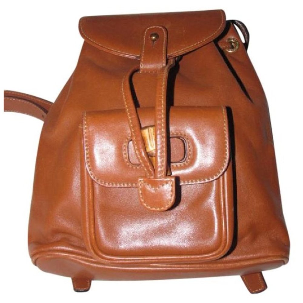 Gucci Drawstring Top Bamboo Line Bamboo Handle And Straps Brown Leather Backpack